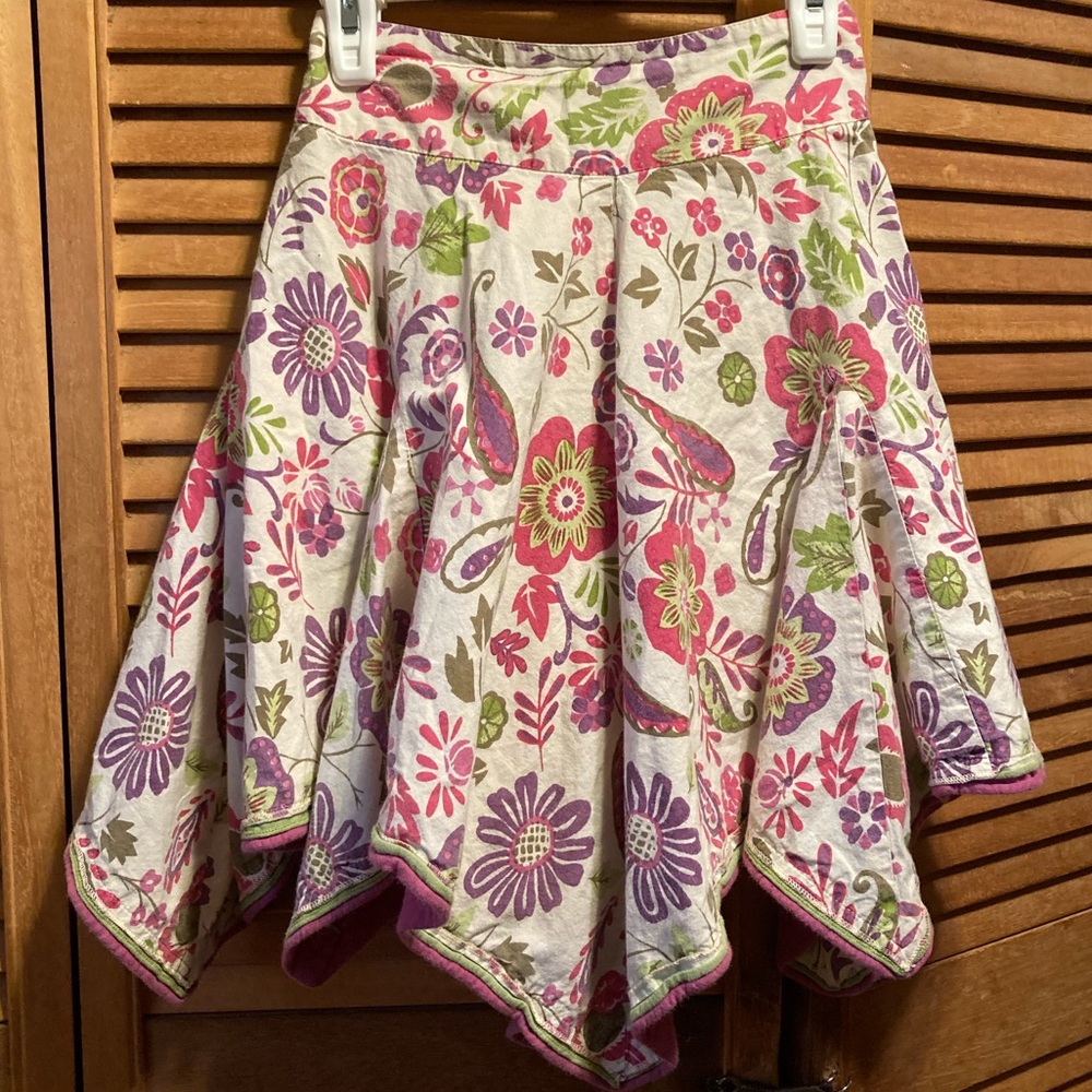 Beetlejuice London Pink, Purple, Green & Cream Floral Paisley Asymmetrical Skirt